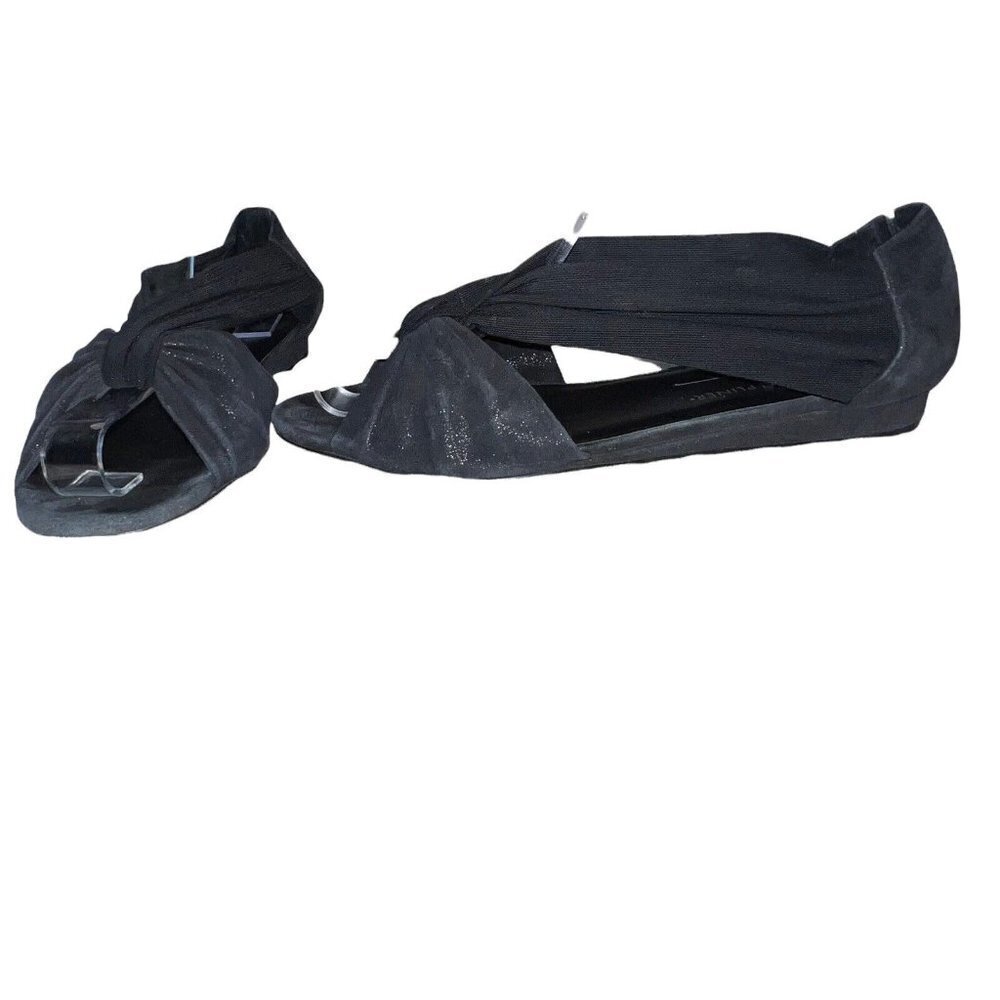 Donald Pliner Woman‎ Black Suede Flats Size 8 Twist Front Stretch Straps D’Orsay